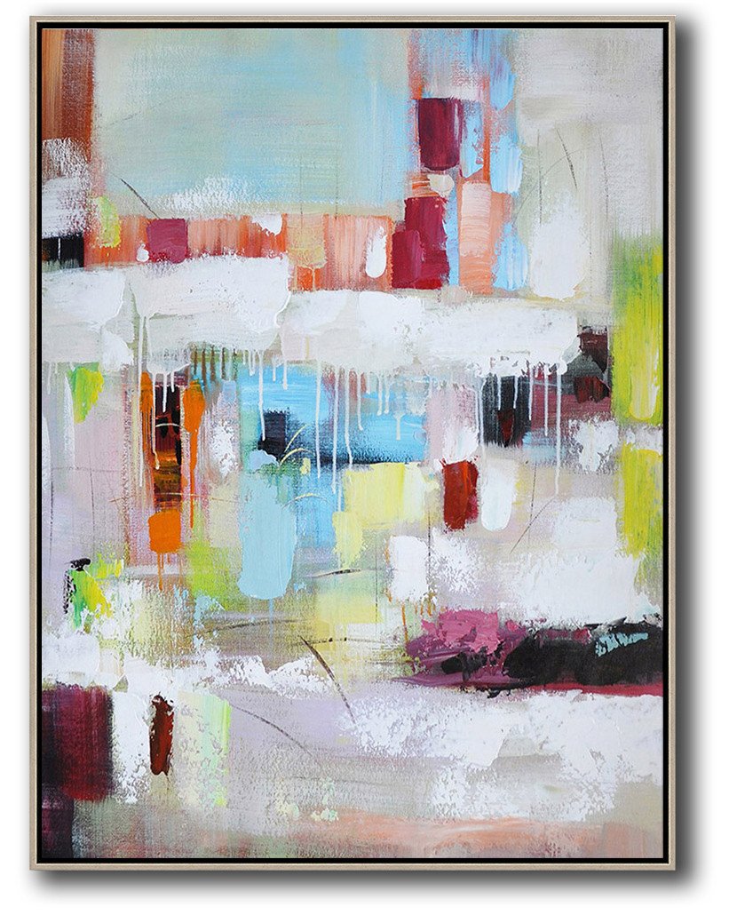 Original Artwork Extra Large Abstract Painting,Vertical Palette Knife Contemporary Art,Original Art Acrylic Painting,Blue,White,Red,Orange,Light Green.etc